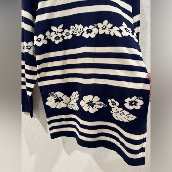 Vintage Escada by Margaretha Ley Navy Blue White Striped Floral Sweater Size 38 - Picture 7 of 16